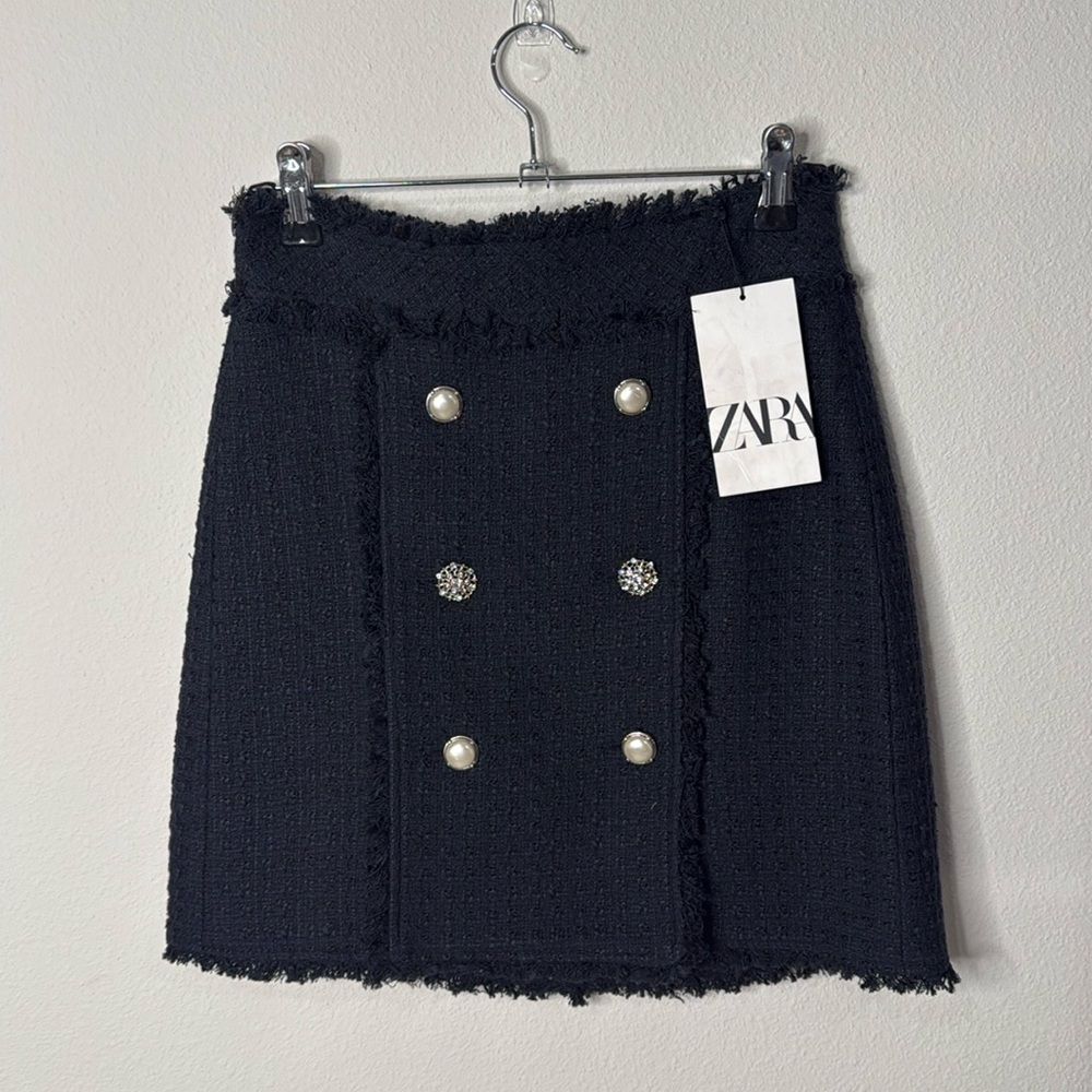 Zara Tweed Mini Skirt With Pearl Buttons